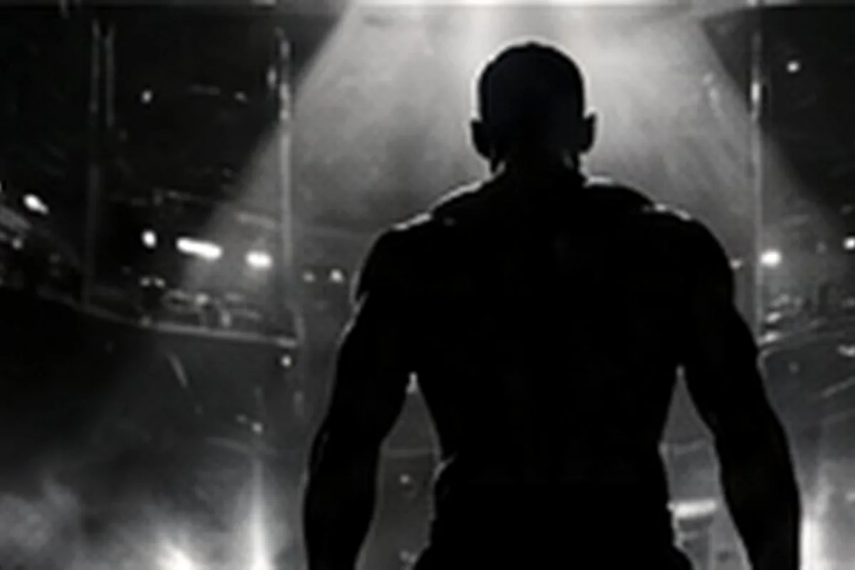 Fighter walking out under arena lights